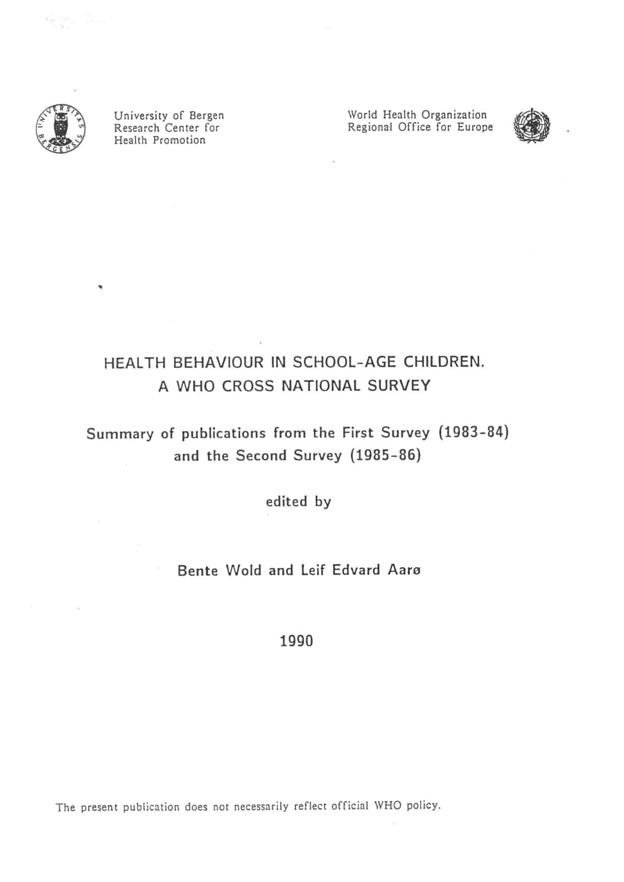 Cover page of the report